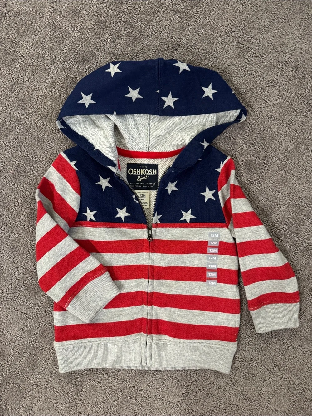 OshKosh B'gosh Toddler Stars & Stripes Zip Hoodie - Red, White & Blue USA Flag